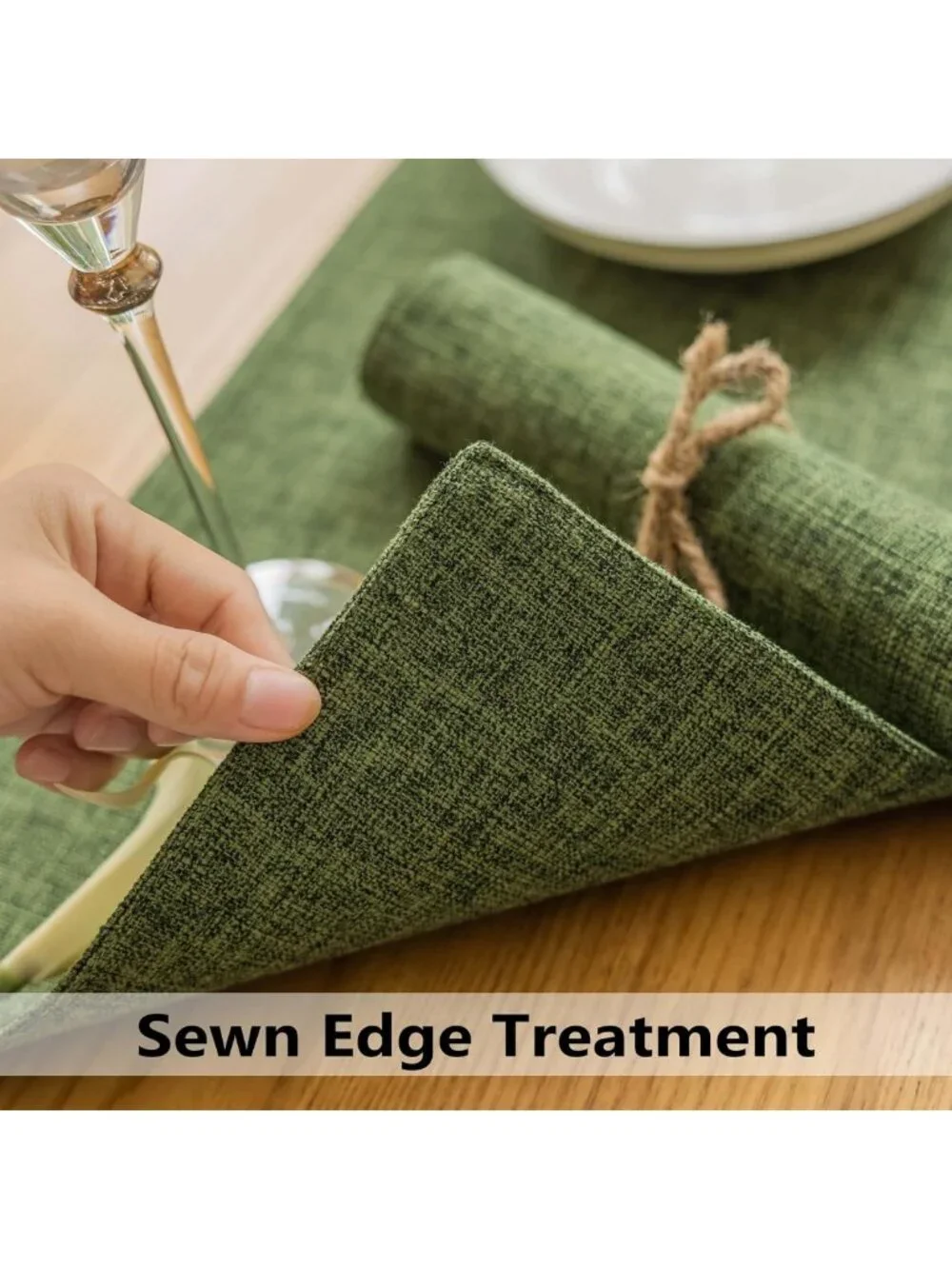 Vintage Green Linen Placemats Set of 4 | Heat Resistant Textured Table Decor
